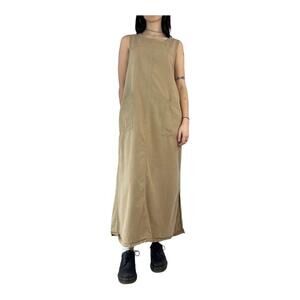 L.L. Bean Women 90s Beige Khaki Cotton Maxi Dress Size 10